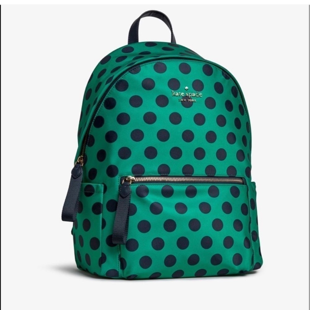 Kate spade VGUC green/black polka dot small backpack